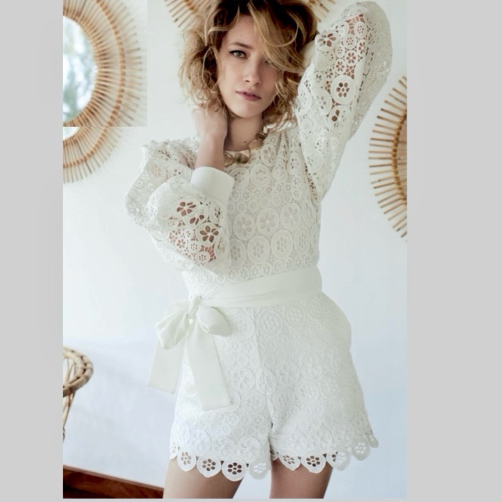 MAJE NWT Ingrid Guipure Lace Romper in Blanc White Size 38